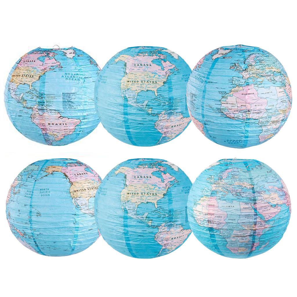 Paper Lanterns Set Hanging Paper Lanterns Ceiling Party Decorations World Map Combination Macaron Lanterns for School Classroom