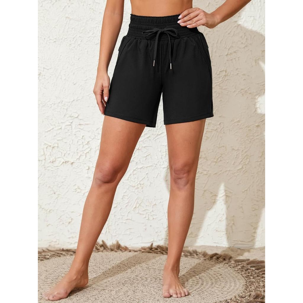 CHARMLEAKS Женские шорты для плавания высотой 6 дюймов с высокой талией Быстросохнущие пляжные шорты с карманами