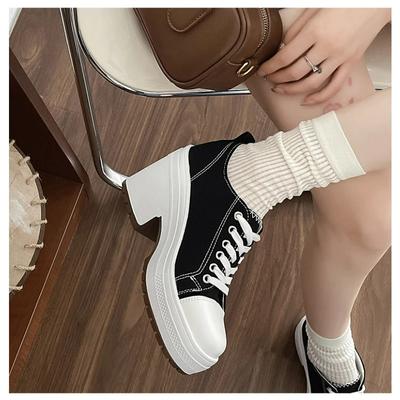 Женские парусиновые кроссовки Туфли на платформе Осенняя мода 2024 Новый бренд Массивные Повседневные На шнуровке Туфли-лодочки Уютные Zapatillas Mujer