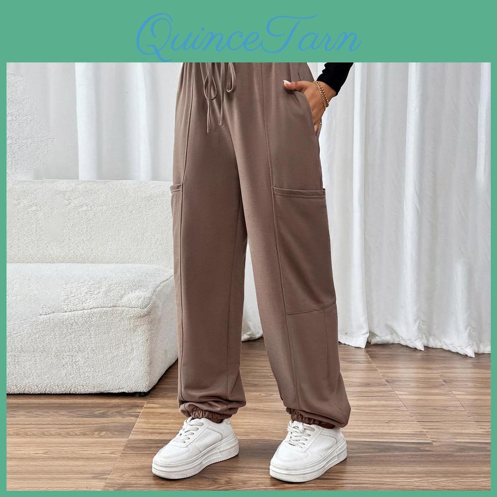 Solid Womens Casual Color Sweatpants Pocket Elastic Drawstring Sweatpants