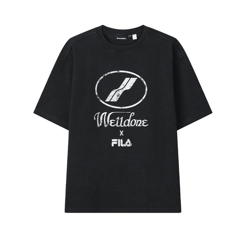 Fila × WE11DONE Модный Трендовый Минималистичный Классический Повседневный Универсальный Удобный Свободный Свитшот с Круглым Вырезом Футболка с Коротким Рукавом F11U626106F-BK