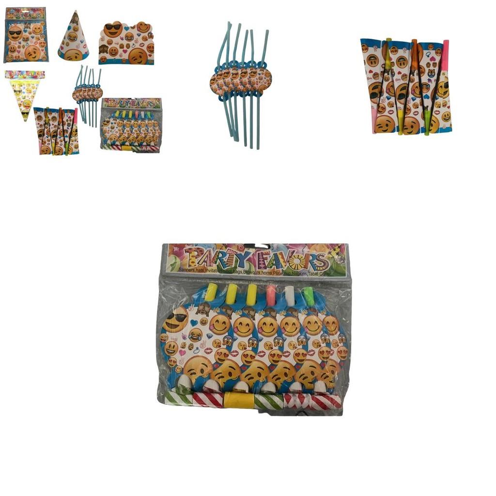 Набор праздничной посуды с эмодзи с одноразовыми тарелками, стаканами, салфетками и скатертью для праздничных торжеств