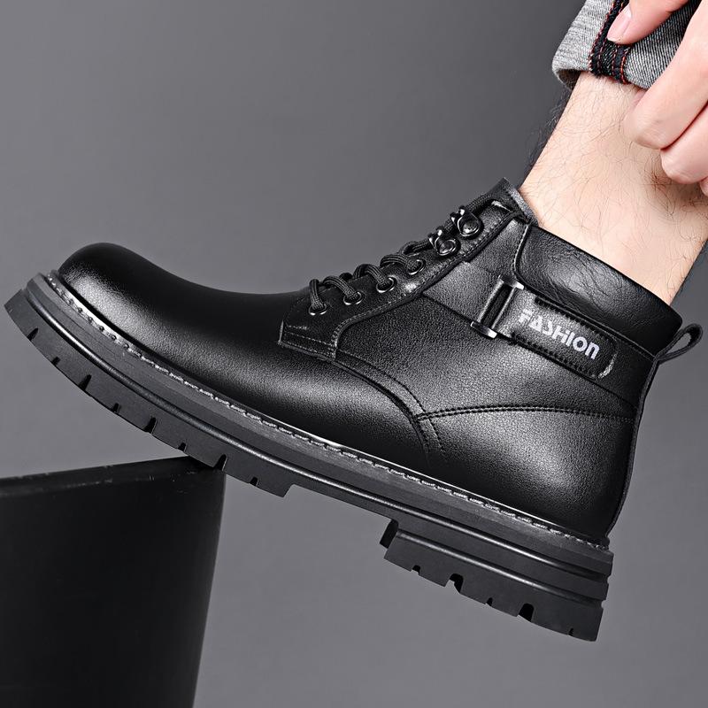 Зимние кожаные ботильоны на меховой подкладке для мужчин, уличные зимние ботинки с высоким берцем и флисовой подкладкой, винтажные рабочие короткие ботильоны для мужчин