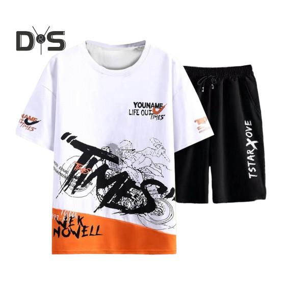 Мужской комплект летней спортивной одежды из 2 шт./компл., футболка с коротким рукавом и эластичным шнурком на талии, широкие шорты, комплект, повседневная одежда с буквенным принтом