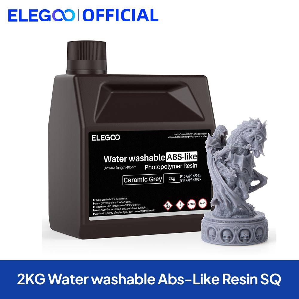 ELEGOO Water Washable ABS-Like 3D Printer Resin 2KG with High Durability and Toughness for MSLA DLP LCD 3D Printing