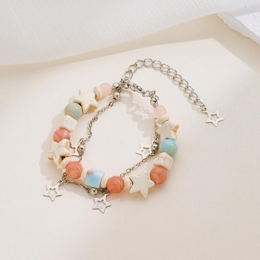 Трендовый браслет из бусин и жемчуга со звездой и цирконовой инкрустацией – Украшения ручной работы