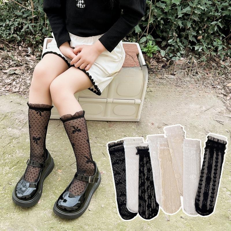 Korean Kids Girl Sock Retro Lace Ruffle Hollow Lovely Calf Sock for Children Girl Thin Breathable Frilly Princess Sock Kid Stuff