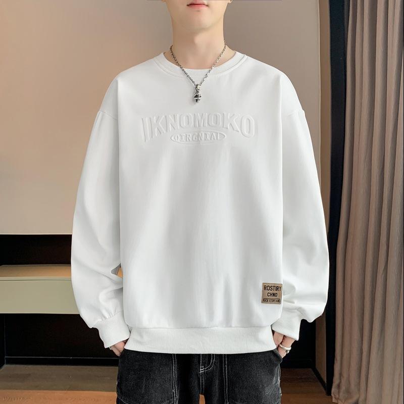 Мужская весенне-осенняя новая нижняя рубашка с длинным рукавом, футболка с круглым вырезом и принтом, большой размер, мужской топ