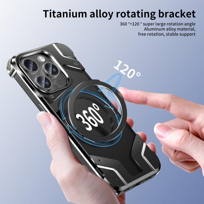 Aluminum Alloy Frameless Heat Dissipation Case For iPhone 17 Pro Max Air 16 15 14 13 Pro Max Wireless Charge Shockproof Magnetic Bracket Bumper Cover