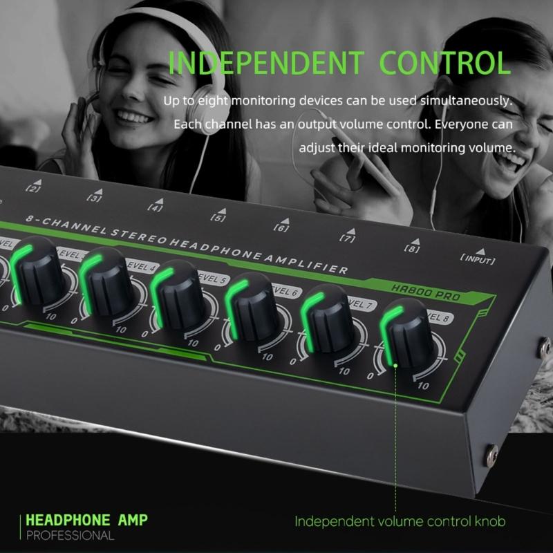 8-канальный стерео усилитель для наушников LED усилитель звука с адаптером питания Адаптер вилки EU US Усилитель для наушников