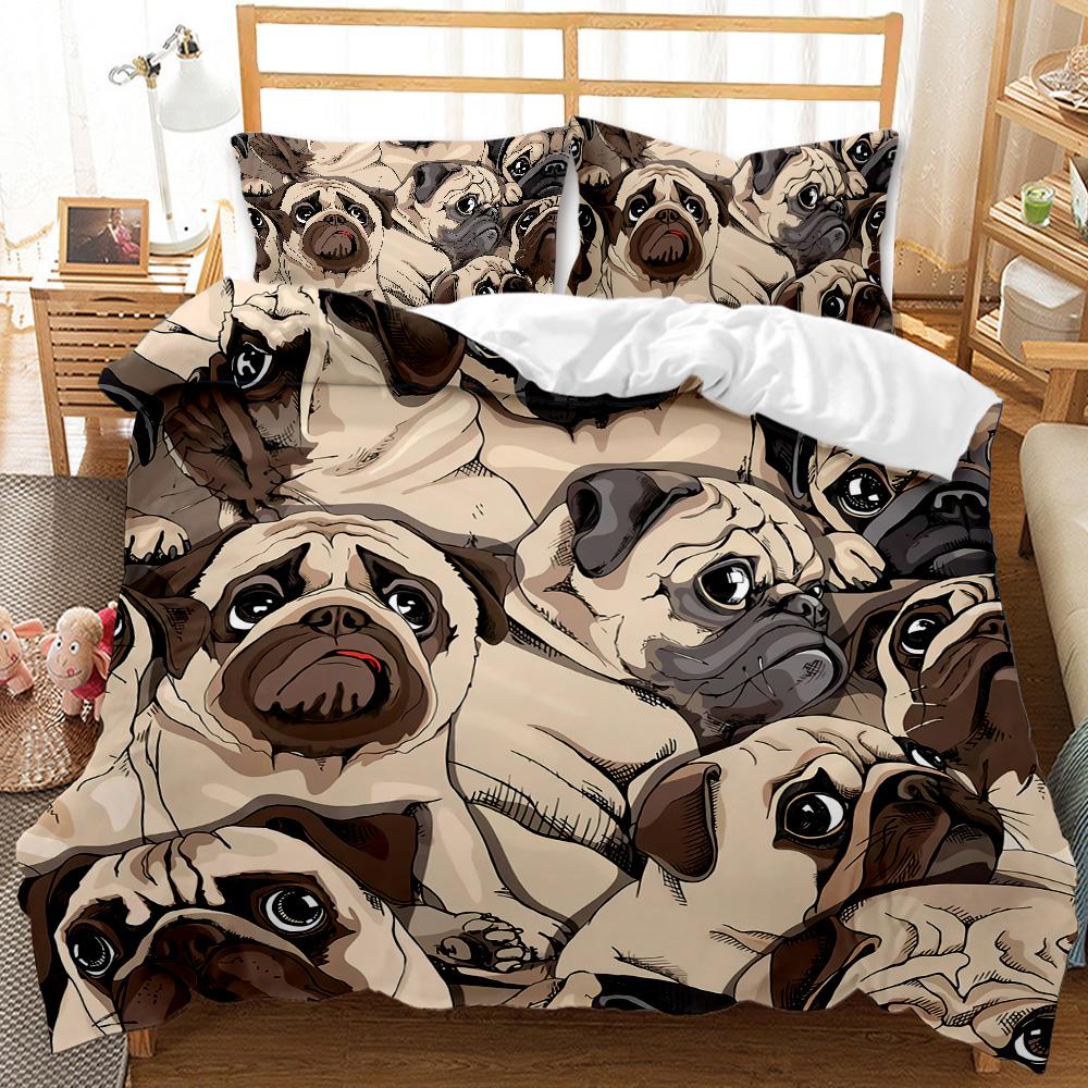 Cartoon Pug Duvet Cover Set Queen/King Size Cute Puppy Theme Bedding Set Golden Retriever Husky Pet Soft Polyester Quilt Cover