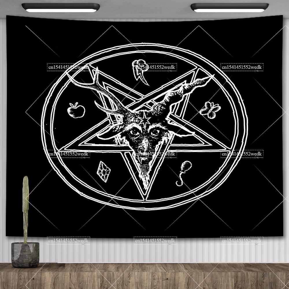 Хиппи Пентаграмма Викканский настенный гобелен Оккультный колдовской гобелен Эстетические сатанинские гобелены с головой козла Украшение гостиной