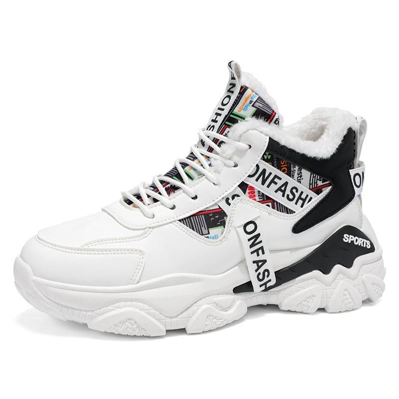 Men's Snow Boots Winter Velvet High-top Sports Shoes Trendy Versatile Thick-soled Thickened Warm Dad Shoes