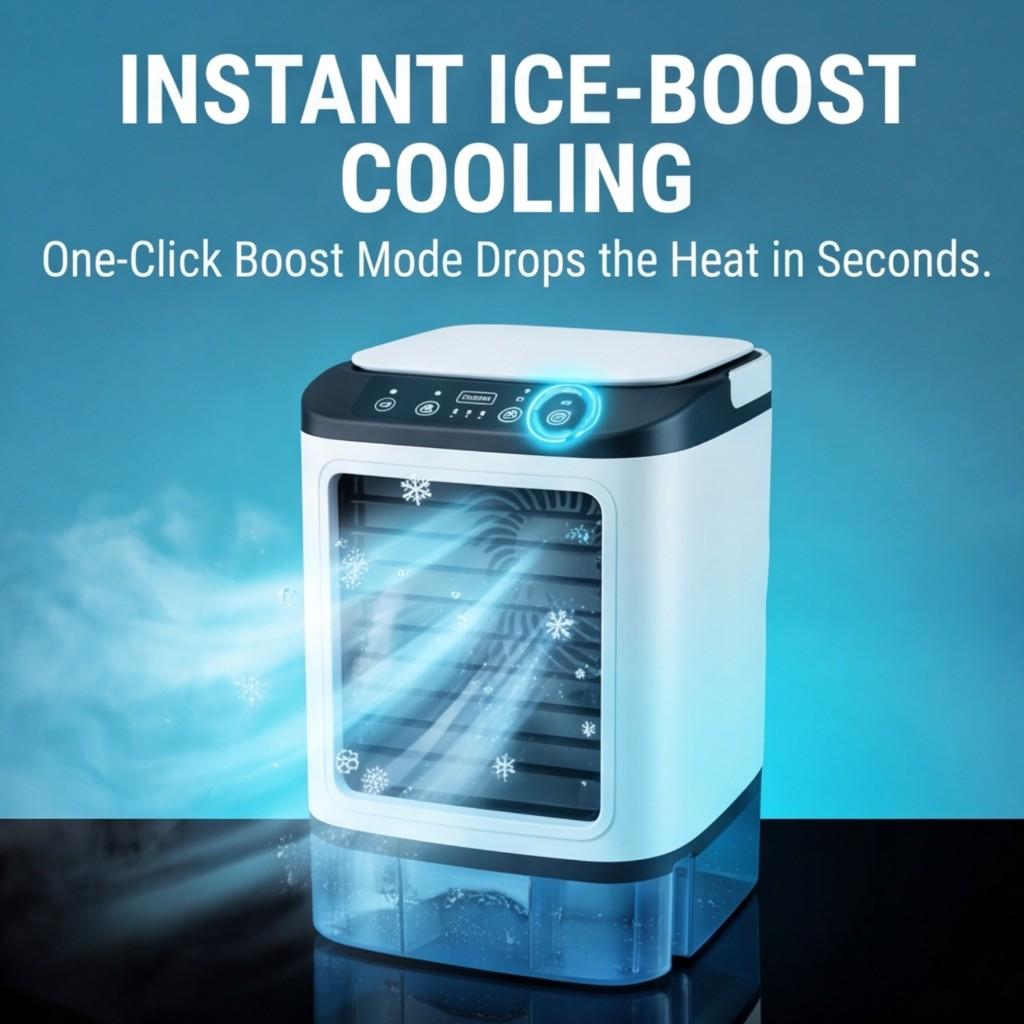 USB plug-in portable evaporative water cooling fan dual spray mode three-speed wind speed enhanced air supply 900ml large water tank with ice box bed