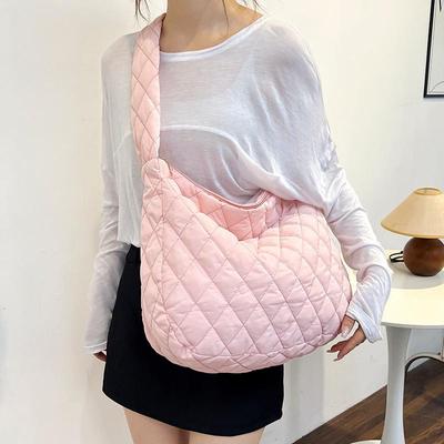 Женская стеганая сумка-тоут большой вместимости, зимняя теплая, легкая, с пуховой подкладкой из хлопка, клетчатая, сумки через плечо, подмышечные сумки, объемная сумка