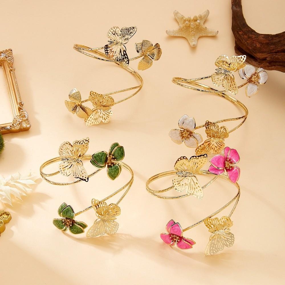 Gold Color Floral Open Cuff Armlet Metal Flower Cuff Arm Ring New Spiral Arm Bracelet Women