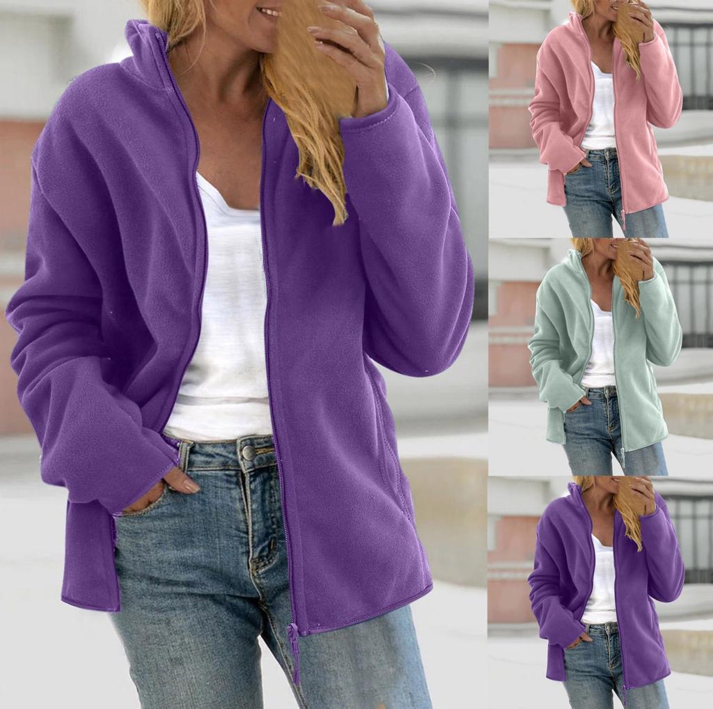 Женская куртка с длинным рукавом на молнии, толстовка, повседневная верхняя одежда, пальто с карманами