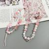 Sweet Strawberry Flower Bead Phone Strap Charm Chain Knot Cellphone Lanyard Keychain Woman Girl Bag Camera Phone Case Pendant