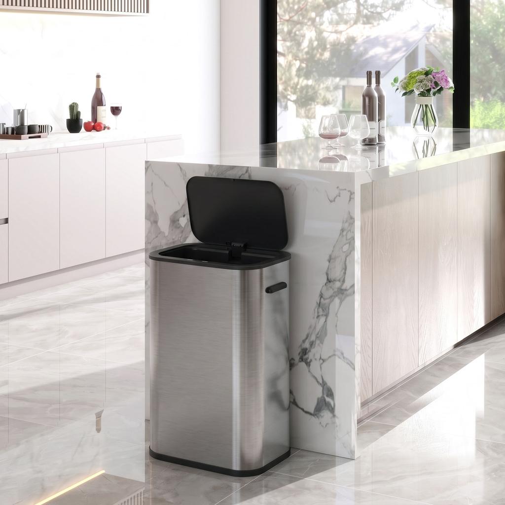 Automatic Kitchen Bin, 55 L, Stainless Steel, Soft-Close Lid, Battery Operated, Silver