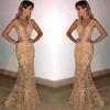 Летнее новое европейское и американское женское вечернее платье для ежегодного собрания, длинное, без рукавов, с сексуальным V-образным вырезом