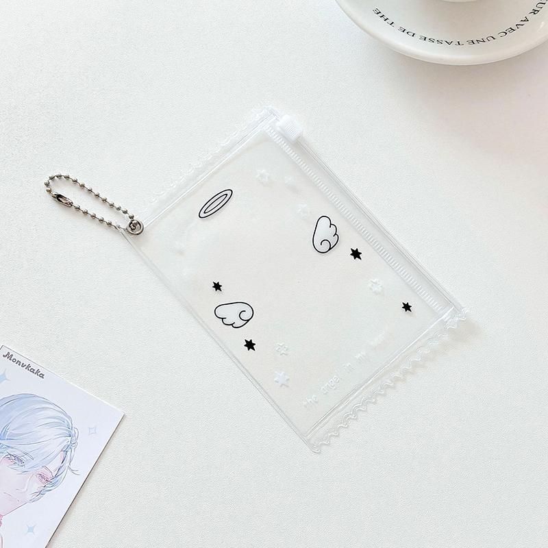 Прозрачный брелок-держатель для фотокарточек Кавайные ангельские крылья Фото Застежка-молния Рукава для карточек Портативный протектор для демонстрации карточек Подвеска