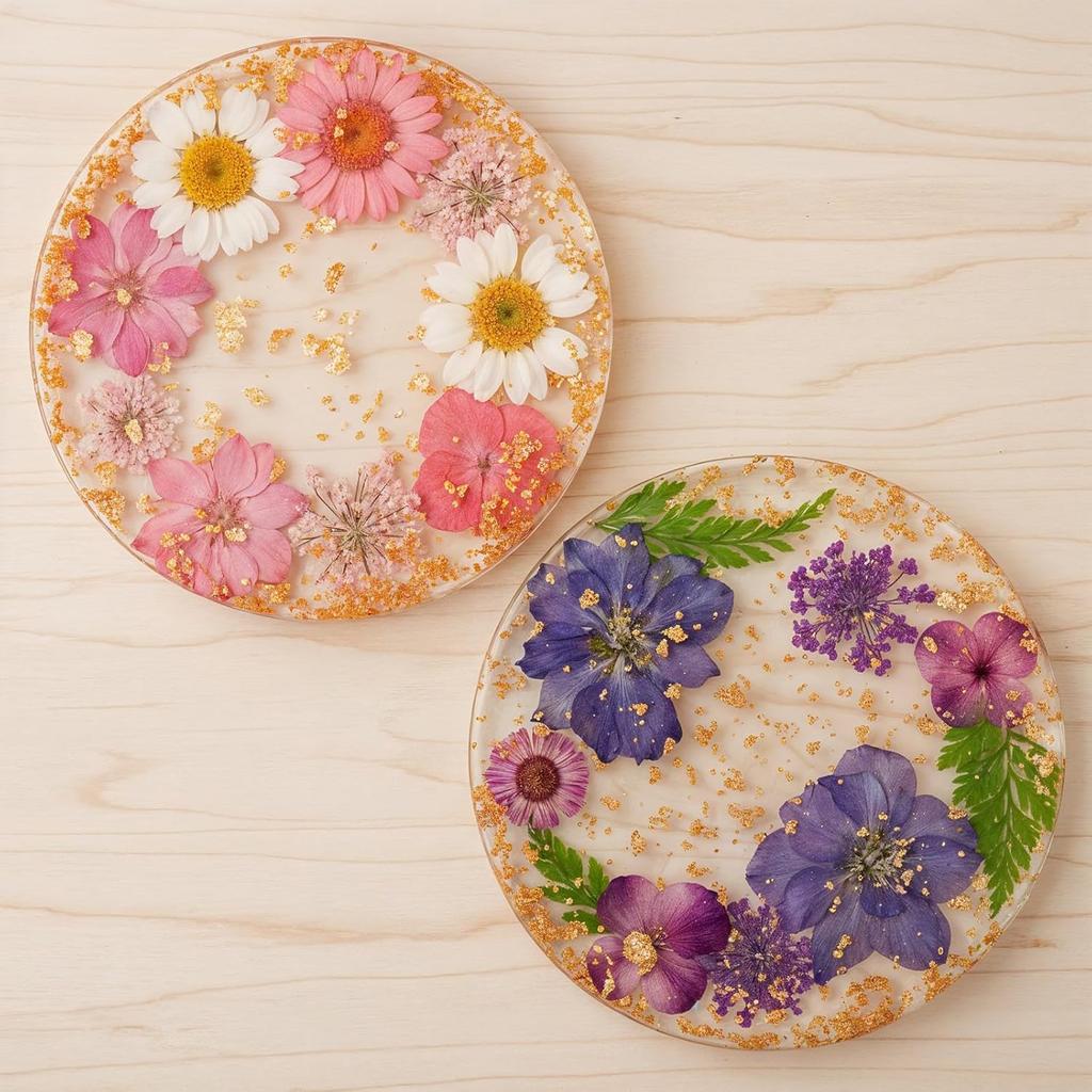 2pcs Floral Coasters Cute, 8.7cm/3.4Inch Non-Slip Resin Flower Coasters, Desk Coaster Set for Office Women, Cute Coaster for Drinks Coffee Table