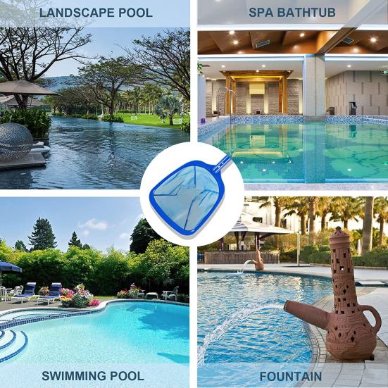 Pool Skimmer Net Deep Fine Mesh Solid Plastic Frame Detachable Pole Large Capacity Heavy Duty Leaf Fine Debris Pool Cleaning Net Pool Accessories