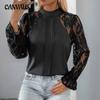 Women's Tops Summer Temperament Commuter Lace Splicing Round Neck Long Sleeve Pullover Shirt