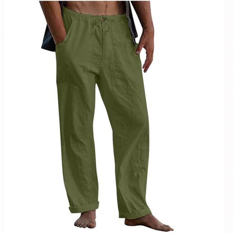 Мужские летние пляжные удобные дышащие свободные хлопковые льняные брюки для йоги, эластичные брюки на шнурке