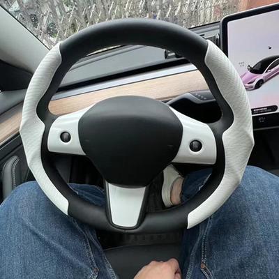 Подходит для Tesla Model3/Y Чехол на руль из углеродного волокна и замши 38 см Чехол на руль Симпатичные аксессуары для интерьера автомобилей