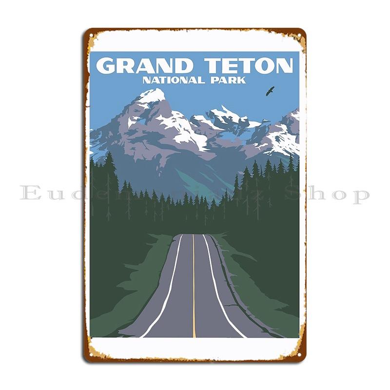 Grand Teton Vintage Travel Poster Metal Plaque Character Cinema Kitchen Garage Wall Cave Tin Sign Poster