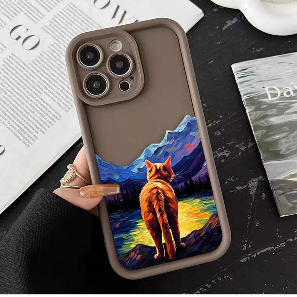 Винтажная масляная живопись Кот Чехол для телефона Для iPhone Apple 17 AIR 16 16E 11 12 13 14 15 XR Plus Pro Max Чехол DIY TPU Ударопрочный чехол
