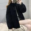Зимнее женское пальто из утолщенного двухстороннего искусственного флиса, однотонное, воротник-стойка, защита шеи, декор в виде букв, длинные рукава, сохраняющие тепло, куртка для путешествий на открытом воздухе