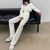 Осенние прямые костюмы с высокой талией, брюки, женские однотонные офисные женские широкие брюки, женские свободные длинные брюки, женские брюки