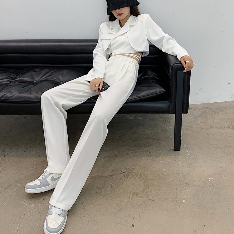 Осенние прямые костюмы с высокой талией, брюки, женские однотонные офисные женские широкие брюки, женские свободные длинные брюки, женские брюки