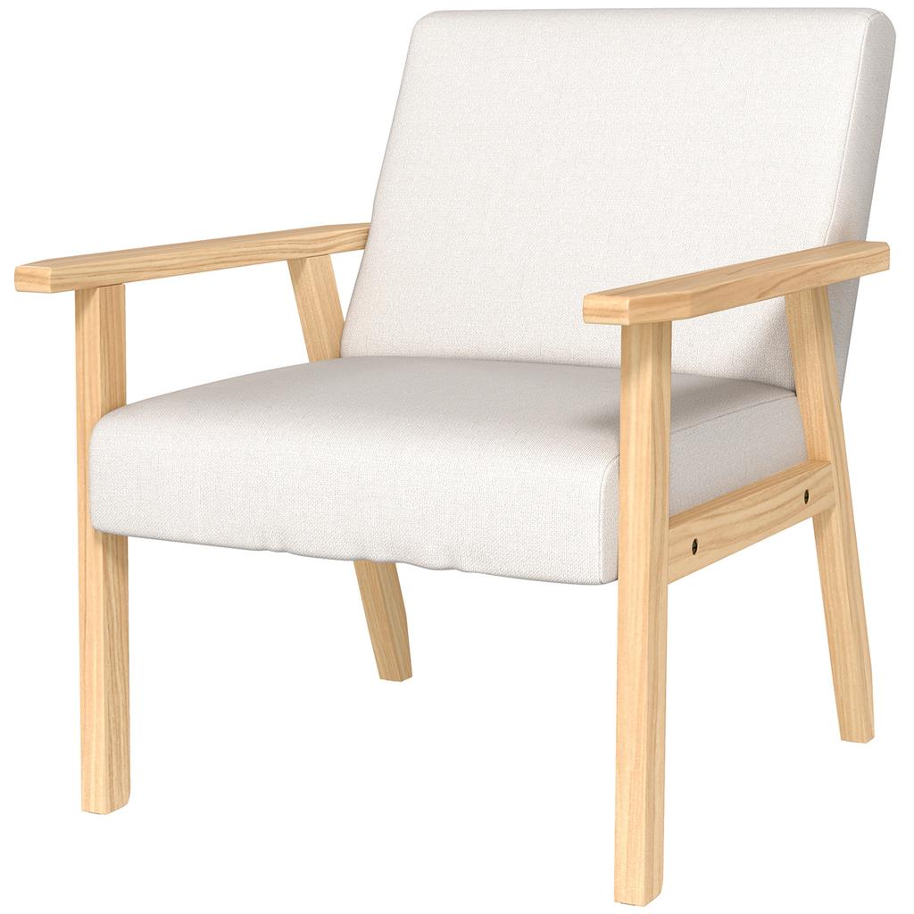 Upholstered Armchair with Armrests, Dining Chair in Linen Look, Solid Wood Frame, 64 x 70 x 72 cm, Cream