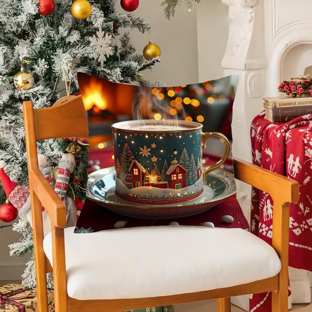 Creative Christmas Decorations For Cafes Coffee Third Pillow Case Silky Short Plush With Invisible Zipper Dustproof Sofa Cushion
