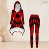 Women Plus Size Abstract Printed Hooded Long Sleeve High Low Top And Fitted Pants Two Piece Set