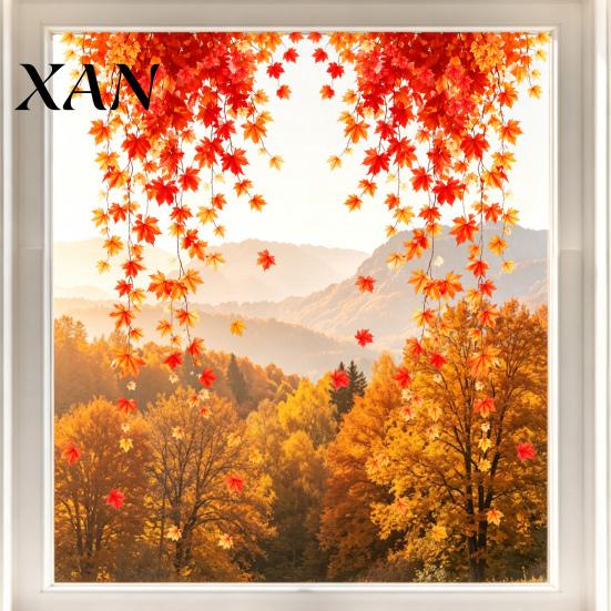 Maple Leaf Glass Decals 2Pcs Fall Window Clings, Hanging Decals, Reusable Autumn Atmosphere Clings Leaves Static Stickers for Thanksgiving Party