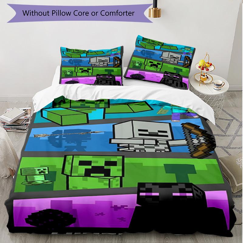 3pcs Duvet Cover Set (1*Duvet Cover + 2*Pillowcase, Without Core), Sandbox game Print Soft All‑Season Bedding Set, Home Bedroom Decor Gift