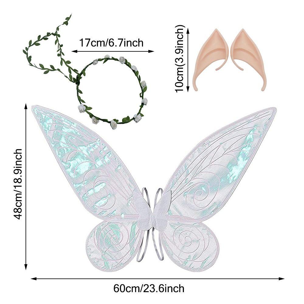 Костюм на Хэллоуин с блестящими крыльями феи, крыльями бабочки с цветочной короной и эльфийскими ушками, подарок на вечеринку