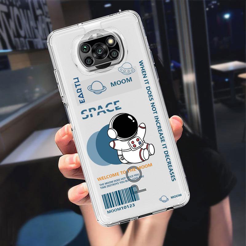 Прозрачный чехол с изображением астронавта из мультфильма для Xiaomi Mi Poco X3 NFC M3 Pro F3 F1 11 Lite 12 Redmi Note 10 9S 8 7 9, мягкий чехол для телефона