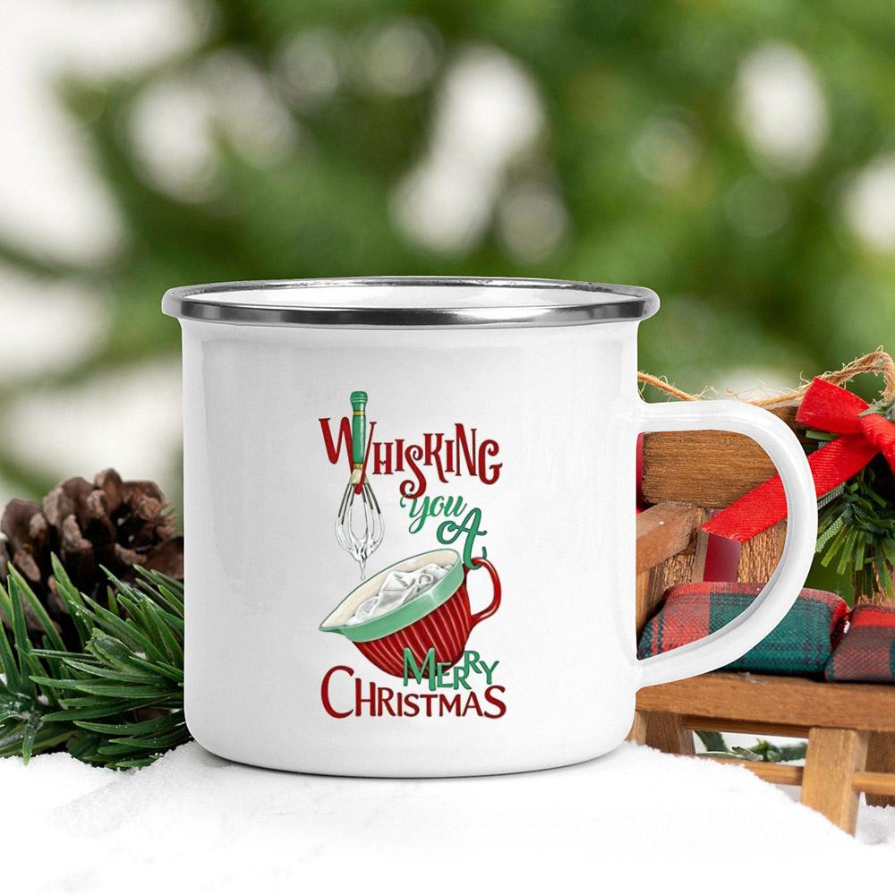 Sweet Christmas Cookies Latte Printing Coffee Cups Enamel Hot Cocoa Chocolate Cup Juice Milk Mugs Party Decorations Holiday Gift