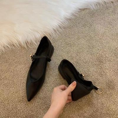 Туфли на грубом каблуке с острым носком, женские туфли, новинка весны 2025 года, легкие туфли на низком каблуке, черные, для поездок на работу, женские туфли-бини