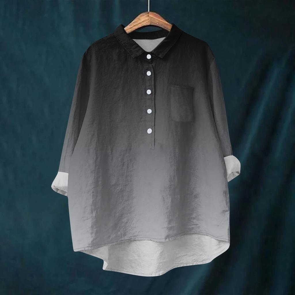 Женская рубашка-блузка с длинными рукавами и принтом на пуговицах, повседневный подол, нестандартный воротник рубашки