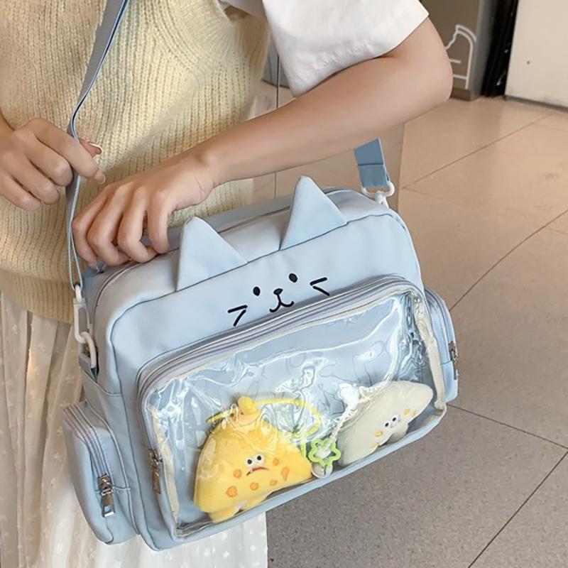 Симпатичная прозрачная сумка через плечо с изображением кота, вместительная студенческая сумка через плечо, сумка из аниме-холща