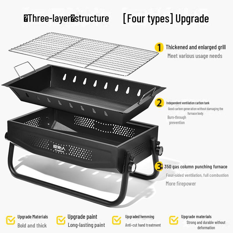 Портативный складной угольный гриль-барбекю для приготовления пищи на открытом воздухе