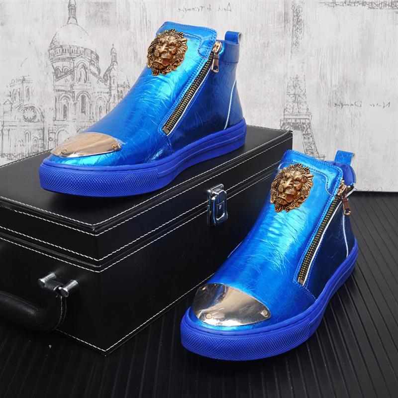 Модные мужские кроссовки из золотой кожи, панк, повседневная обувь, хип-хоп, мужские высокие кеды, ботильоны на молнии, плоская подошва, zapatos hombre A4