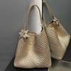 Gun, Champagne, Woven Tote Bag, Women's Large-capacity Large Bag, High-end Portable Shoulder Bucket Bag.
