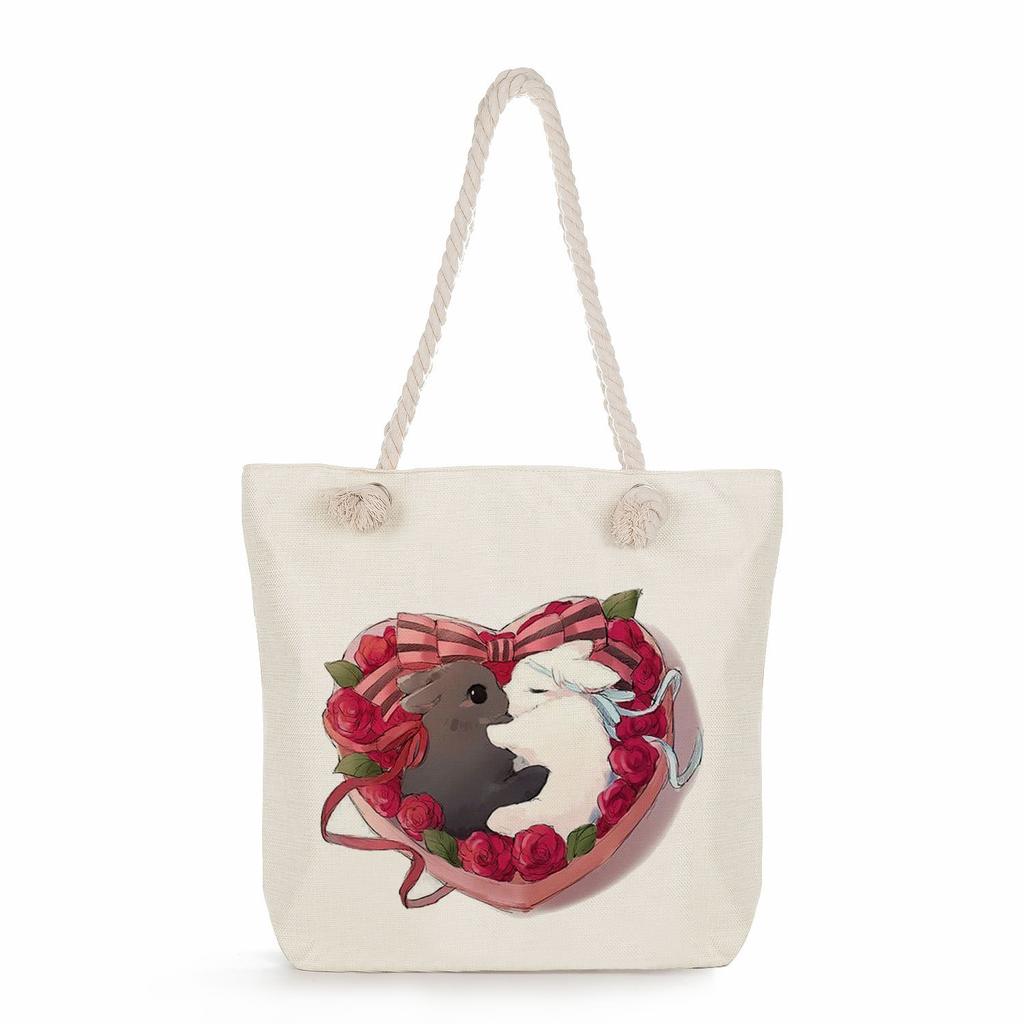 Creative Rabbit print thick rope single-shoulder beach bag 7247 CLE
